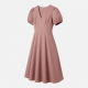 V-Neck Puff Sleeve A-Line Women's Midi Dress