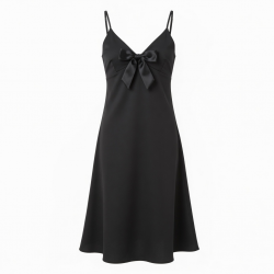 Black Bow Polyester Women's Slip Dress