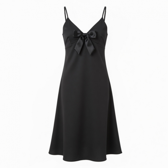 Black Bow Polyester Women's Slip Dress
