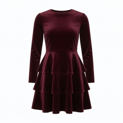 Tiered Fit Flare Velvet Polyester Women's Mini Dress
