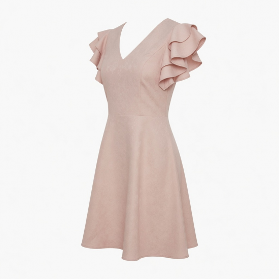 V-Neck Flutter Sleeve A-Line Fitted Women's Dress