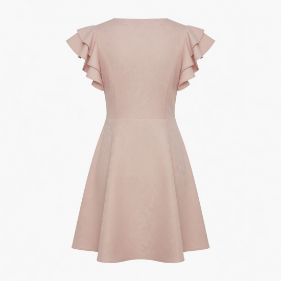 V-Neck Flutter Sleeve A-Line Fitted Women's Dress