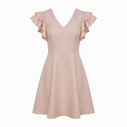 V-Neck Flutter Sleeve A-Line Fitted Women's Dress