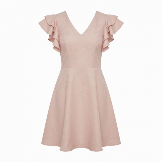 V-Neck Flutter Sleeve A-Line Fitted Women's Dress