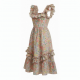 Square Neck A-Line Ruffled Floral Women's Dress