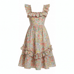 Square Neck A-Line Ruffled Floral Women's Dress