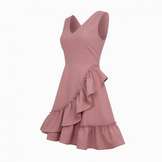 V-Neck Sleeveless A-Line Ruffled Women's Dress