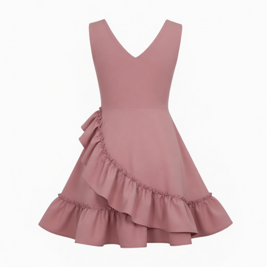 V-Neck Sleeveless A-Line Ruffled Women's Dress