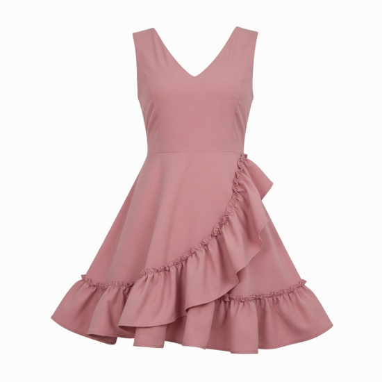 V-Neck Sleeveless A-Line Ruffled Women's Dress