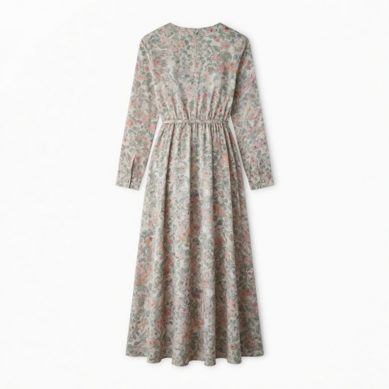 V-Neck Long Sleeve A-Line Floral Women's Maxi Dress
