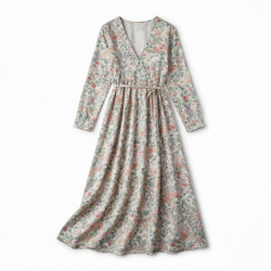 V-Neck Long Sleeve A-Line Floral Women's Maxi Dress