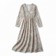 V-Neck Long Sleeve A-Line Floral Women's Maxi Dress