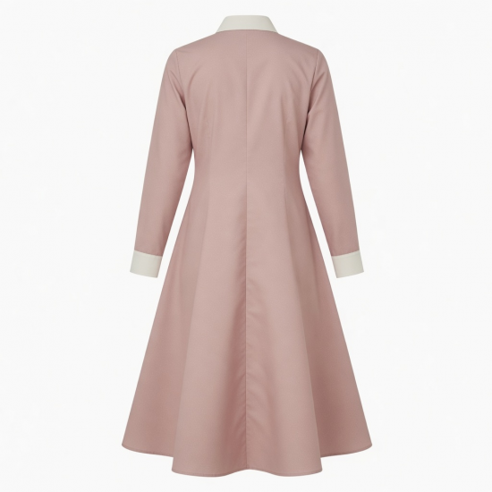 Collared Long Sleeve A-Line Button Women's Midi Dress