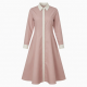 Collared Long Sleeve A-Line Button Women's Midi Dress