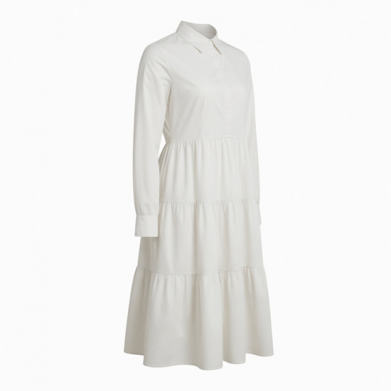 Collared Long Sleeve Tiered Fit Flare Women's Dress