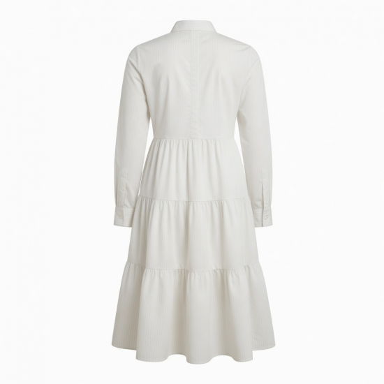 Collared Long Sleeve Tiered Fit Flare Women's Dress