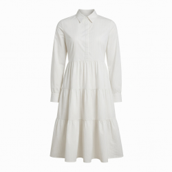 Collared Long Sleeve Tiered Fit Flare Women's Dress