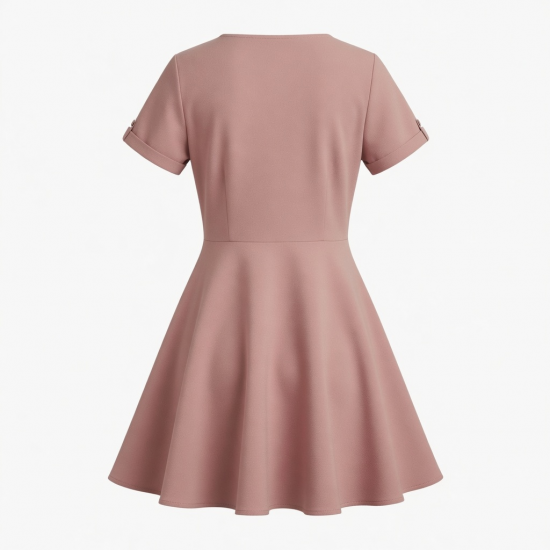 V-Neck Short Sleeve A-Line Women's Mini Dress