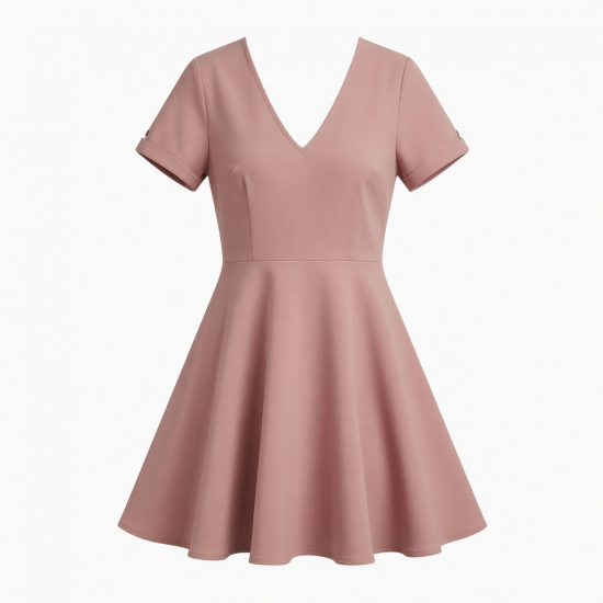 V-Neck Short Sleeve A-Line Women's Mini Dress