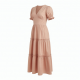 V-Neck Short Sleeve Puff Tiered Women's Maxi Dress