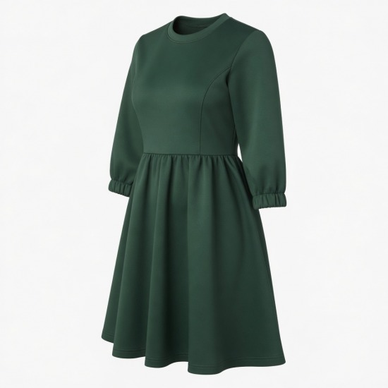 Three-Quarter Sleeve Gathered A-Line Scuba Women's Dress