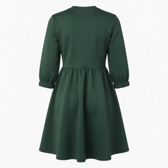 Three-Quarter Sleeve Gathered A-Line Scuba Women's Dress