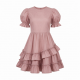 Round Neck Puff Sleeve A-Line Ruffled Women's Dress
