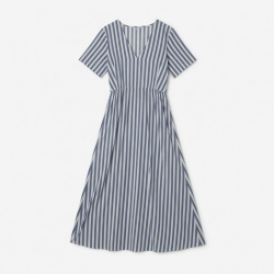 V-Neck Short Sleeve Striped Cotton Women's Maxi Dress