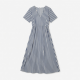 V-Neck Short Sleeve Striped Cotton Women's Maxi Dress