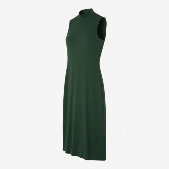 Mock Neck Sleeveless Fitted Rayon Women's Midi Dress