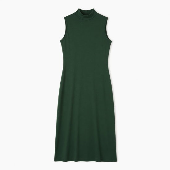 Mock Neck Sleeveless Fitted Rayon Women's Midi Dress