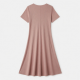 Round Neck Short Sleeve Ribbed Rayon Women's Midi Dress