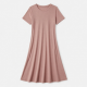 Round Neck Short Sleeve Ribbed Rayon Women's Midi Dress