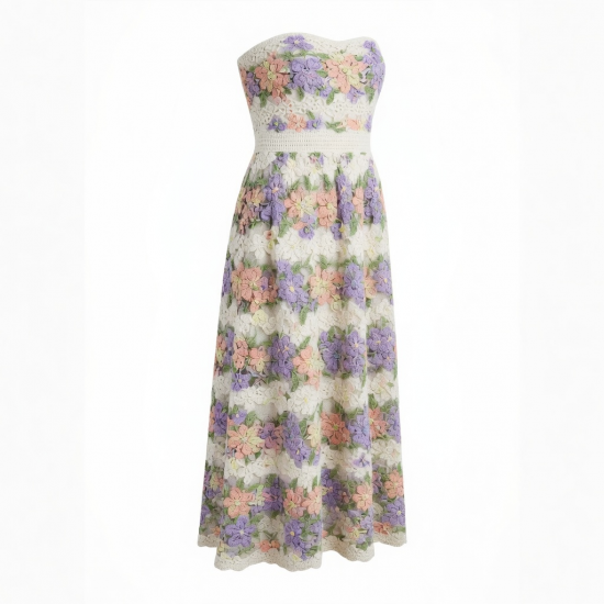 Tube Fitted Floral Crochet Women's Maxi Dress
