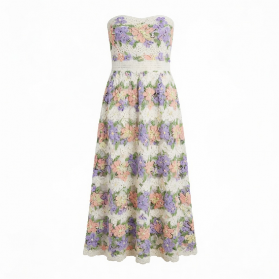 Tube Fitted Floral Crochet Women's Maxi Dress
