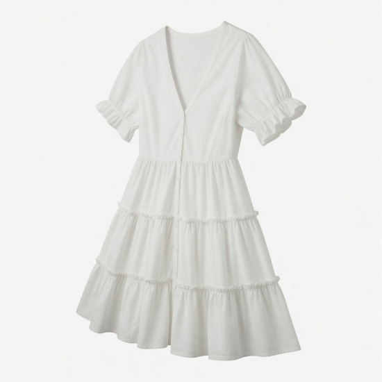 V-Neck Tiered A-Line Ruffled Women's Shirt Dress