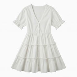 V-Neck Tiered A-Line Ruffled Women's Shirt Dress