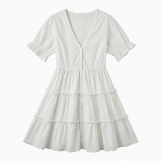 V-Neck Tiered A-Line Ruffled Women's Shirt Dress